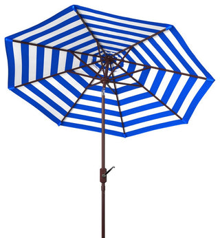 Athens Inside Out Striped 9' Crank Outdoor Auto Tilt Umbrella Pacific Blue
