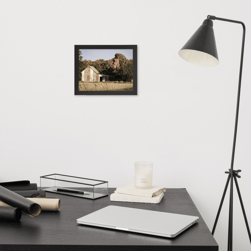 Patriotic Barn in Field Aged Effect Framed Photo Paper Wall Art Prints, Black, 8" X 10"