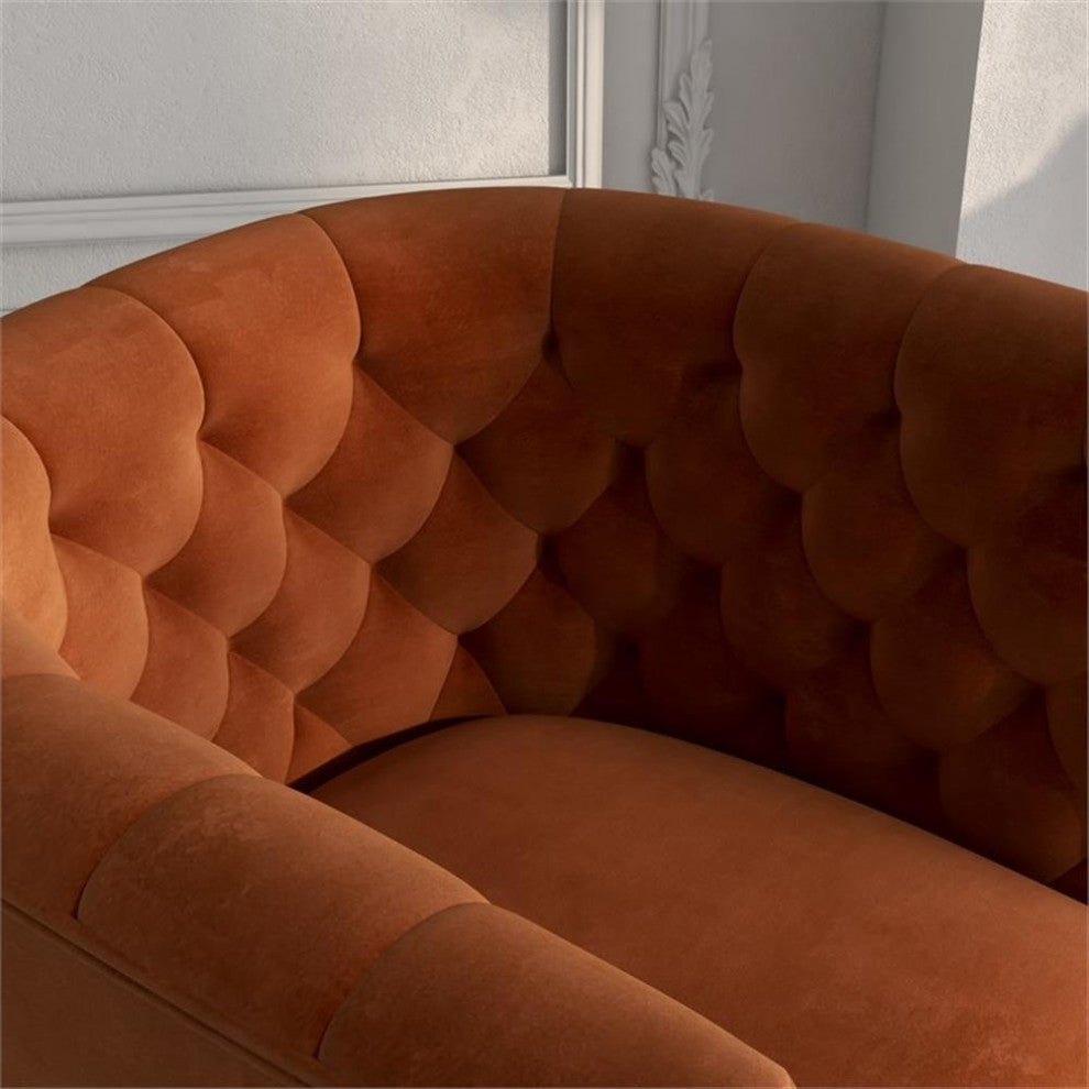 Rose Mid Century Modern Comfy Orange Velvet Swivel Accent Chair
