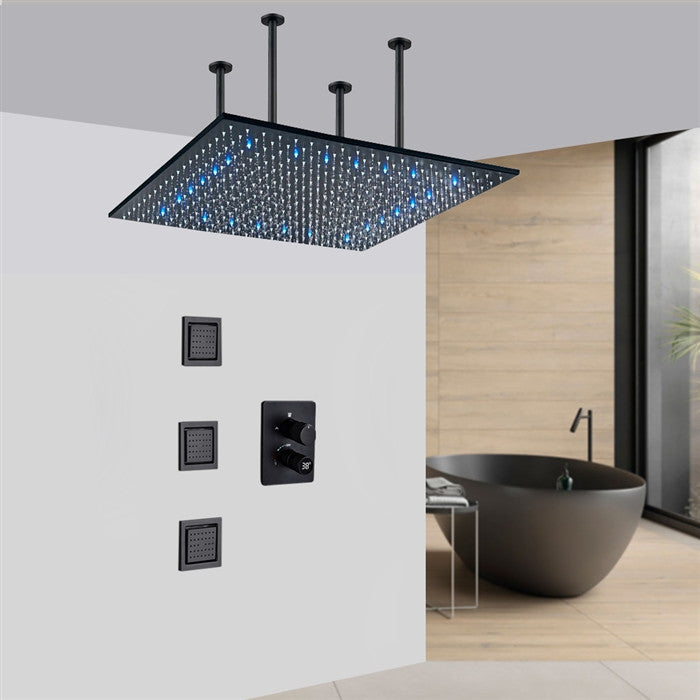 Fontana 24" LED Digital Rainfall Shower System With 3 Jetted Body, Matte Black