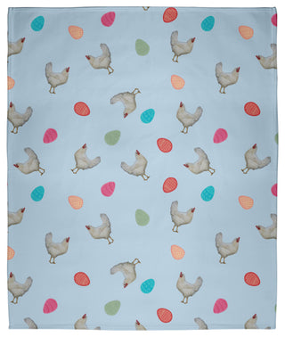 60 x 80 in Chickens and Eggs Easter Throw Blanket, After Rain Blue