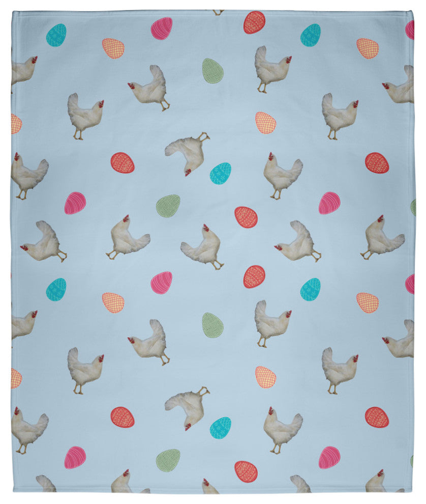 60 x 80 in Chickens and Eggs Easter Throw Blanket, After Rain Blue