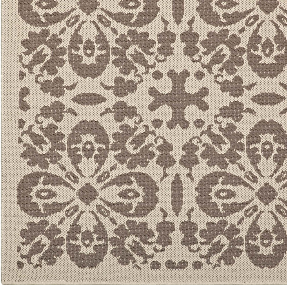 Modway Ariana Vintage Floral Trellis 8'x10' Indoor and Outdoor Area Rug, Beige