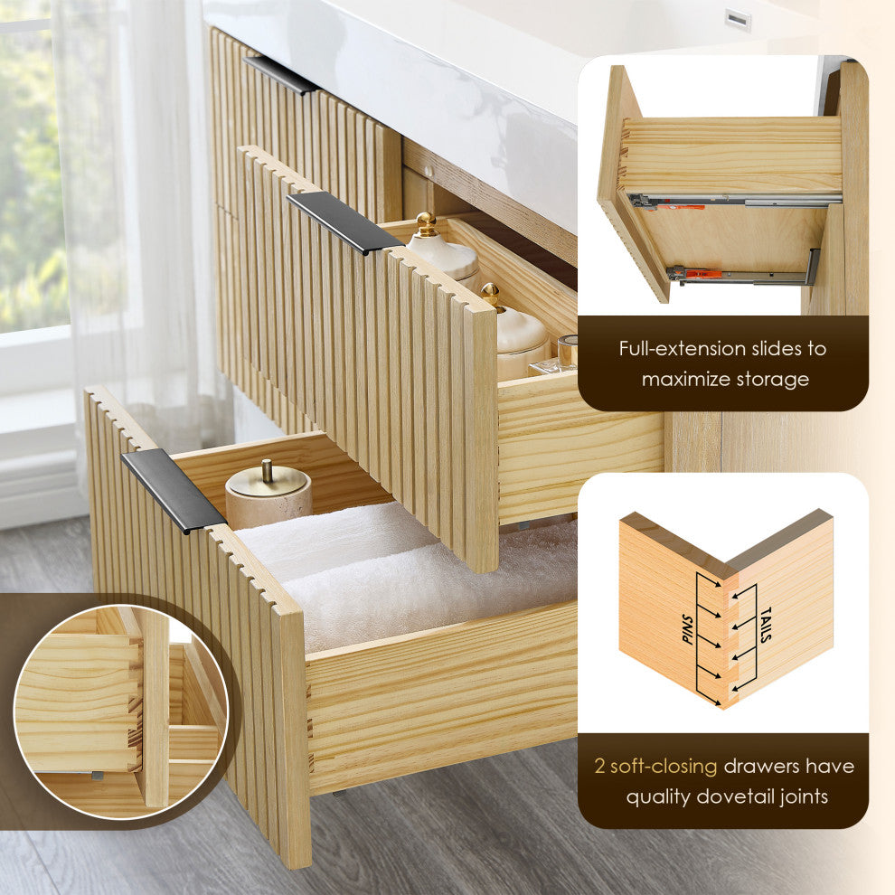 Livia Wall-mounted Bathroom Vanity, Nature Brown, 48inch, No Mirror