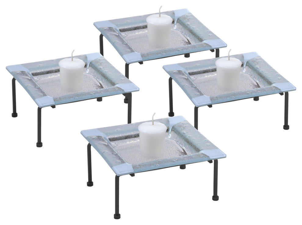 Springdale 3.25" White Fused 4-Piece Mosaic Candle Holder Set