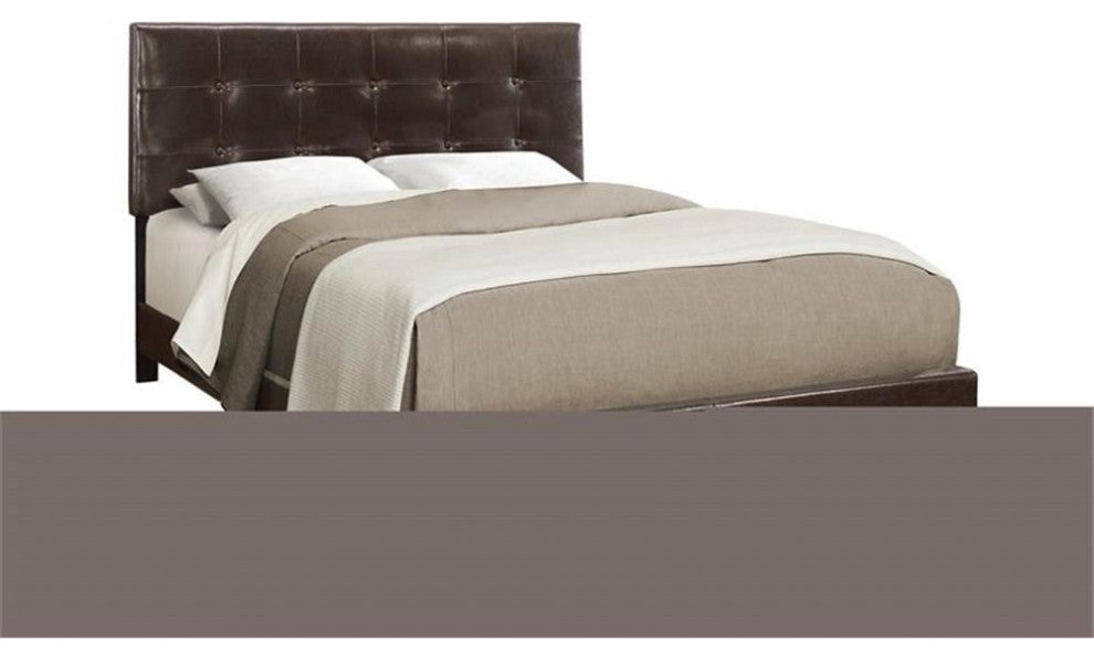 Bed Queen Size Platform Bedroom Frame Upholstered Pu Leather Look Brown