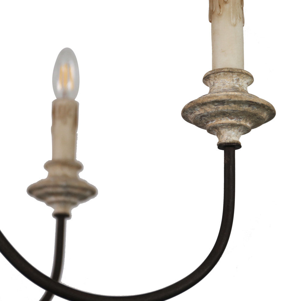 6 Light Candle Style Classic chandelier With Wood Accents