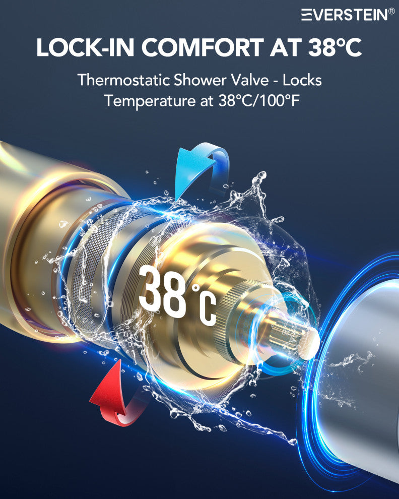 LED Thermostatic Shower System 12" Rain Shower Head with 6 Body Jets, Brushed Nickel