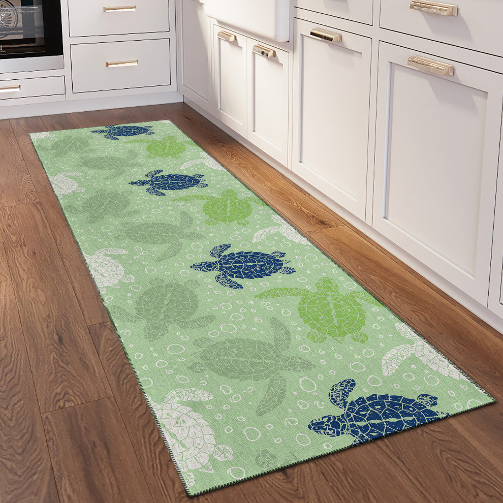 Indoor/Outdoor Seabreeze SZ13 Aloe Machine Washable 2'3" x 7'6" Runner Rug