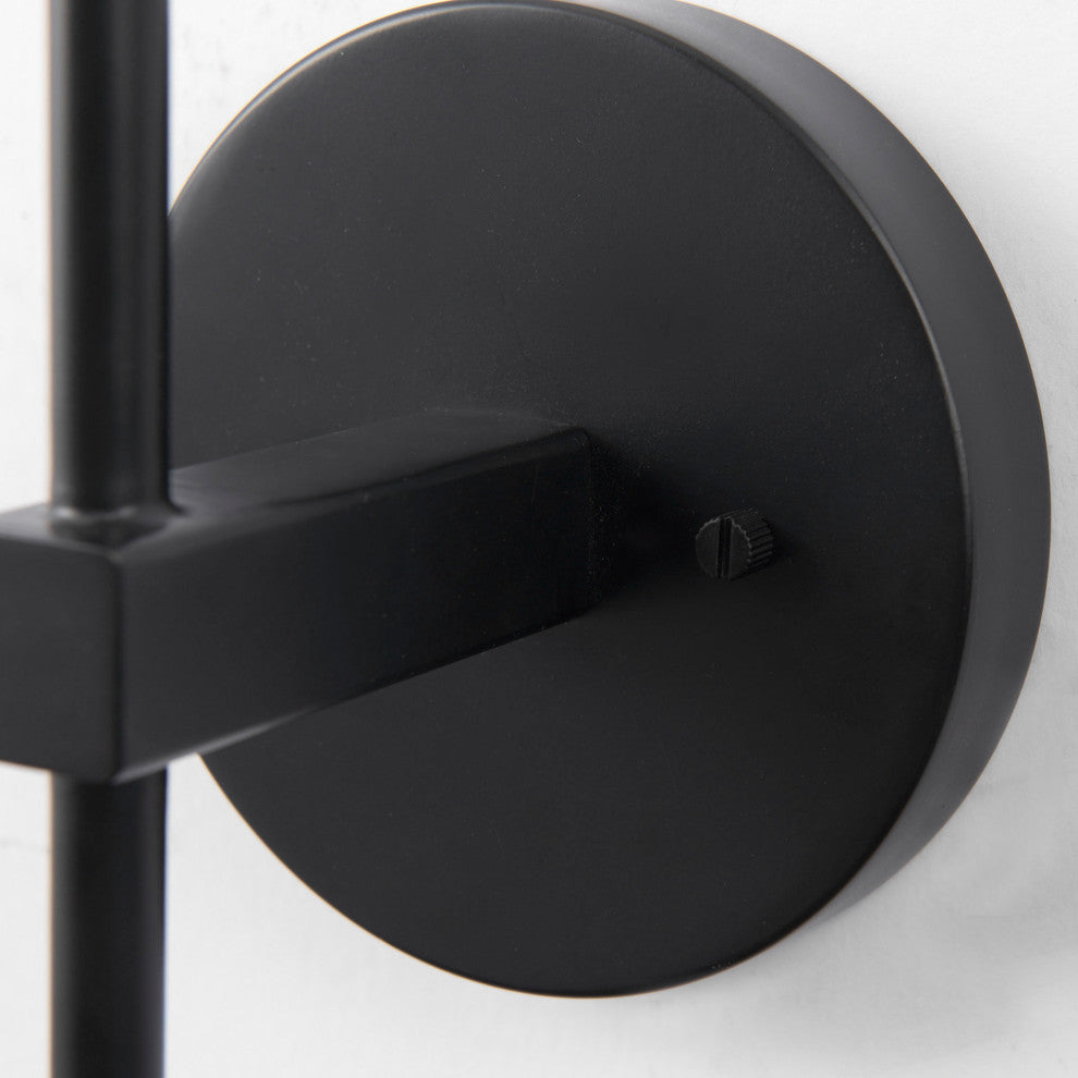 Clyde Matte Black Metal With Glass Round Wall Sconce, 35" x 8"