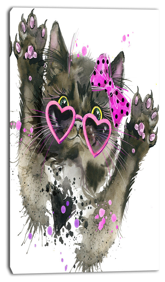 Funny Black Cat Illustration, Animal Canvas Wall Art, 16"x32"