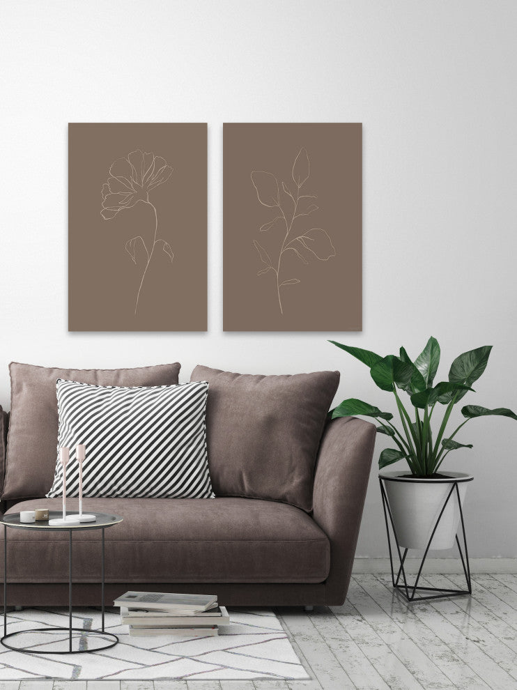 Leaves and Flower Diptych, 2-Piece Set, 8x12 Panels