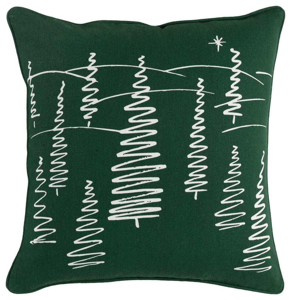 Surya Holiday HOLI-7263 18"x18" Pillow Kit, Dark Green/Ivory