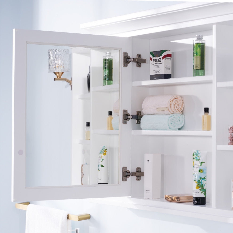 Handmade Solid Wood Medicine Cabinet with Ample Storage Space in White, 40"x30" Left Open Single Door