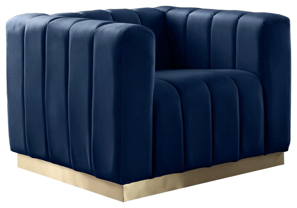 Marlon Velvet Upholstered Chair, Navy