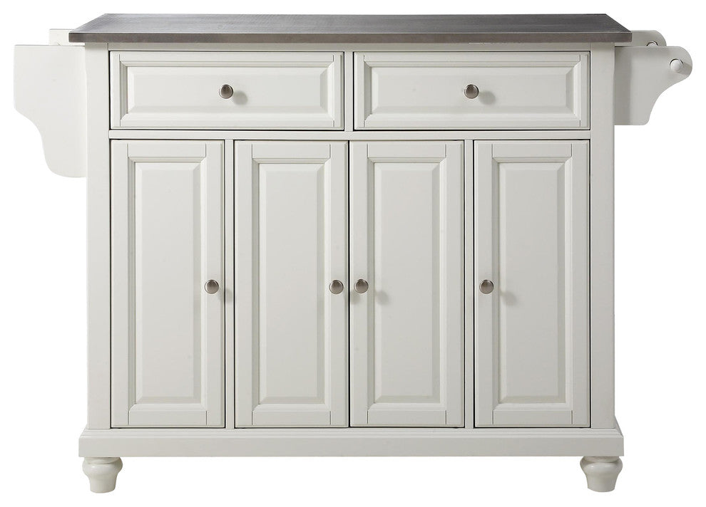 Cambridge Stainless Steel Top Kitchen Island, White Finish