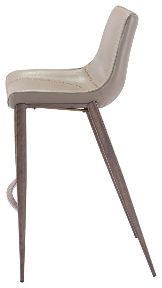 Bar Stool Chair, Set of 2, Faux Vinyl Leather, Steel, Gray, Walnut