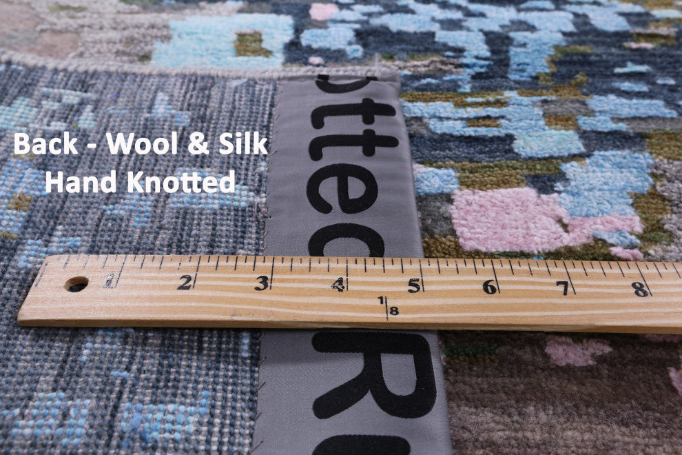 8' 3" X 9' 11" Abstract Handmade Wool and Silk Rug Q11789