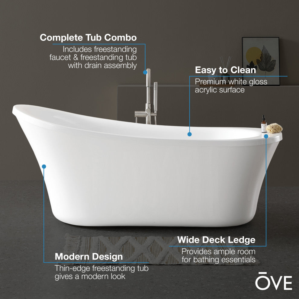 Ove Decors Rachel Freestanding 70" Bathtub Kit With Athena Faucet