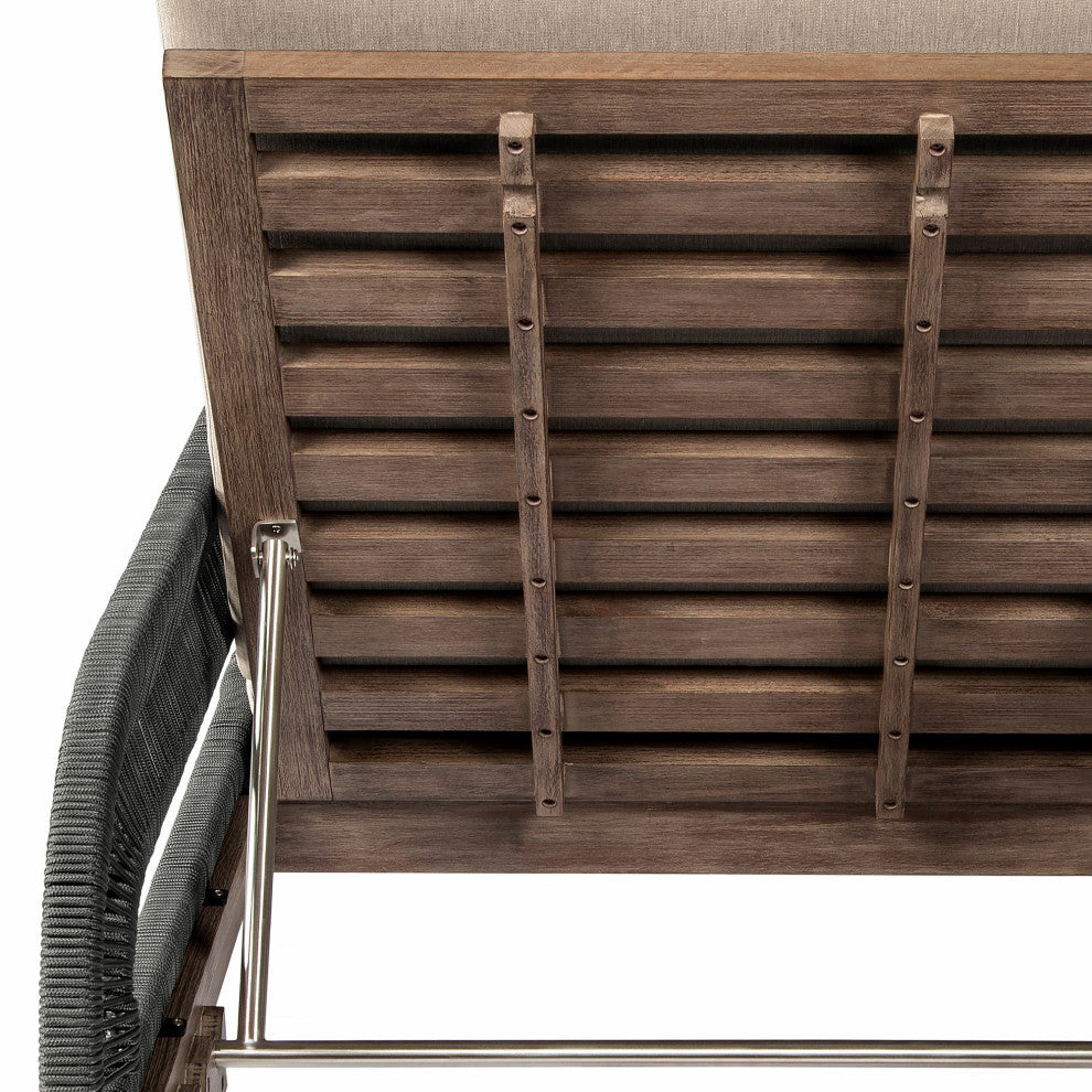 Orbit Outdoor Patio Chaise Lounge Chair, Wood Gray Rope &Taupe Olefin Cushions