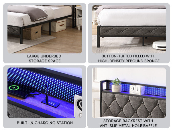 Gewnee King Bed Frame with Storage Headboard