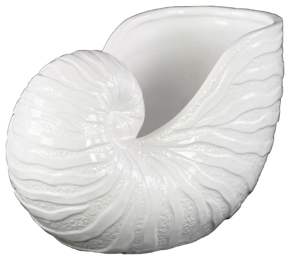 Ceramic Nautilus Seashell Sculpture, White