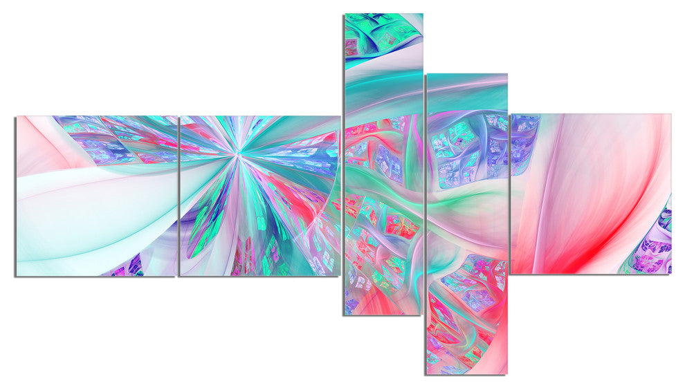 Multi Color Fractal Exotic Plant Stems, Abstract Canvas Print, 60"x32", 5 panels