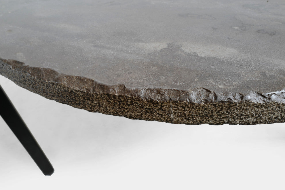 Round Stone and Iron Coffee Table