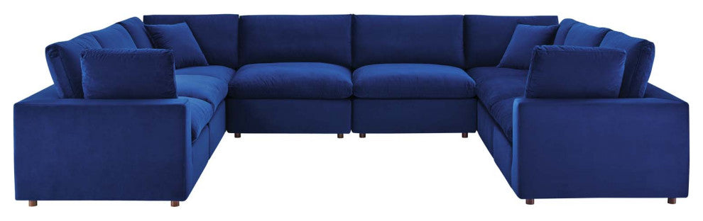 Commix Down Filled Overstuffed Performance Velvet 8-Piece Sectional Sofa Navy