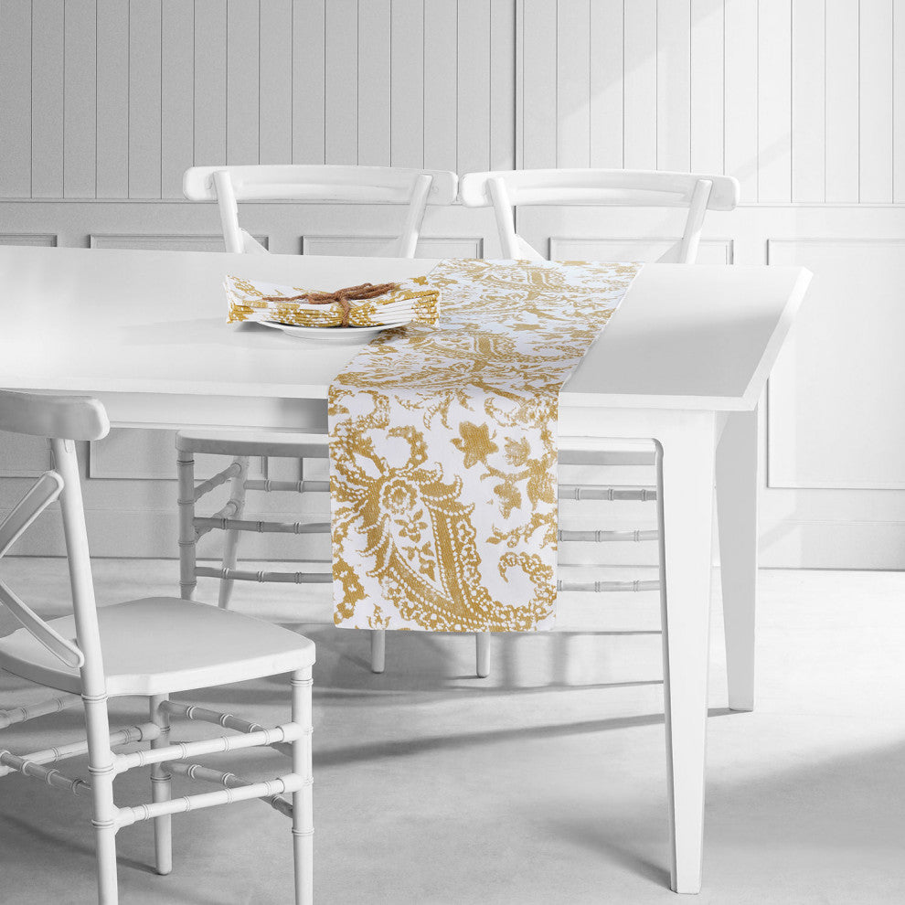 Edina Printed Cotton Table Runner and Placemats, Edina Yellow