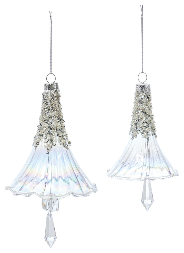 Beaded Irredescent Glass Bell Ornament, Set of 6