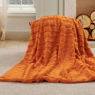 Derby Double Sided Faux Fur Throw Blanket, Burnt Orange