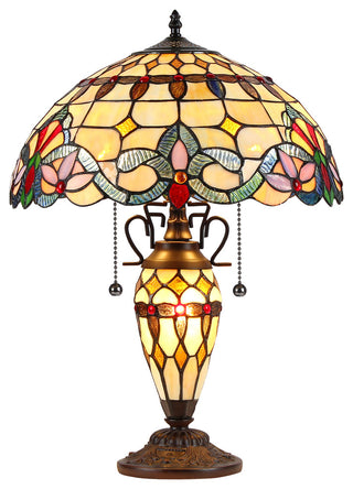 COOPER Tiffany-style 3 Light Victorian Double Lit Table Lamp 16inches Shade