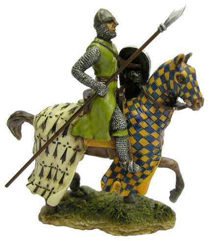 Armored Crusader On Horse With Checker Caparison, Knights and Warriors Statue