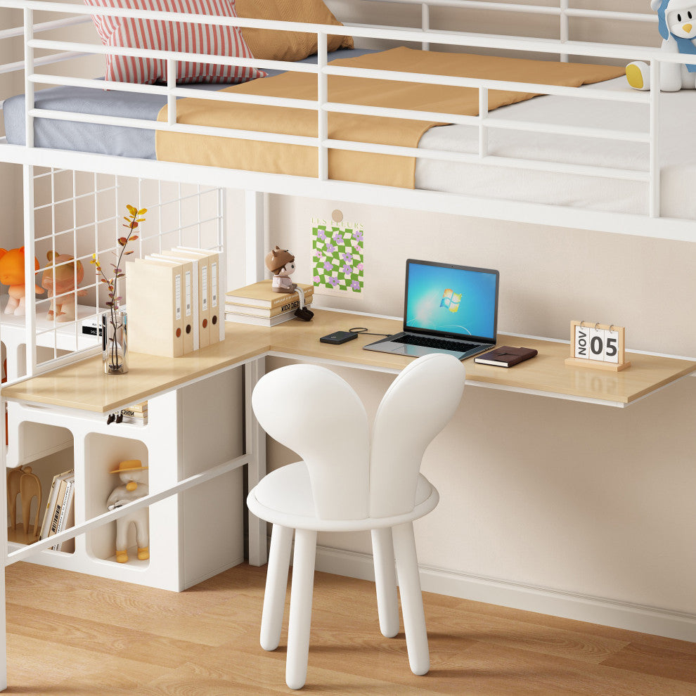 Gewnee Twin Loft Bed with Desk and Storage Wardrobe