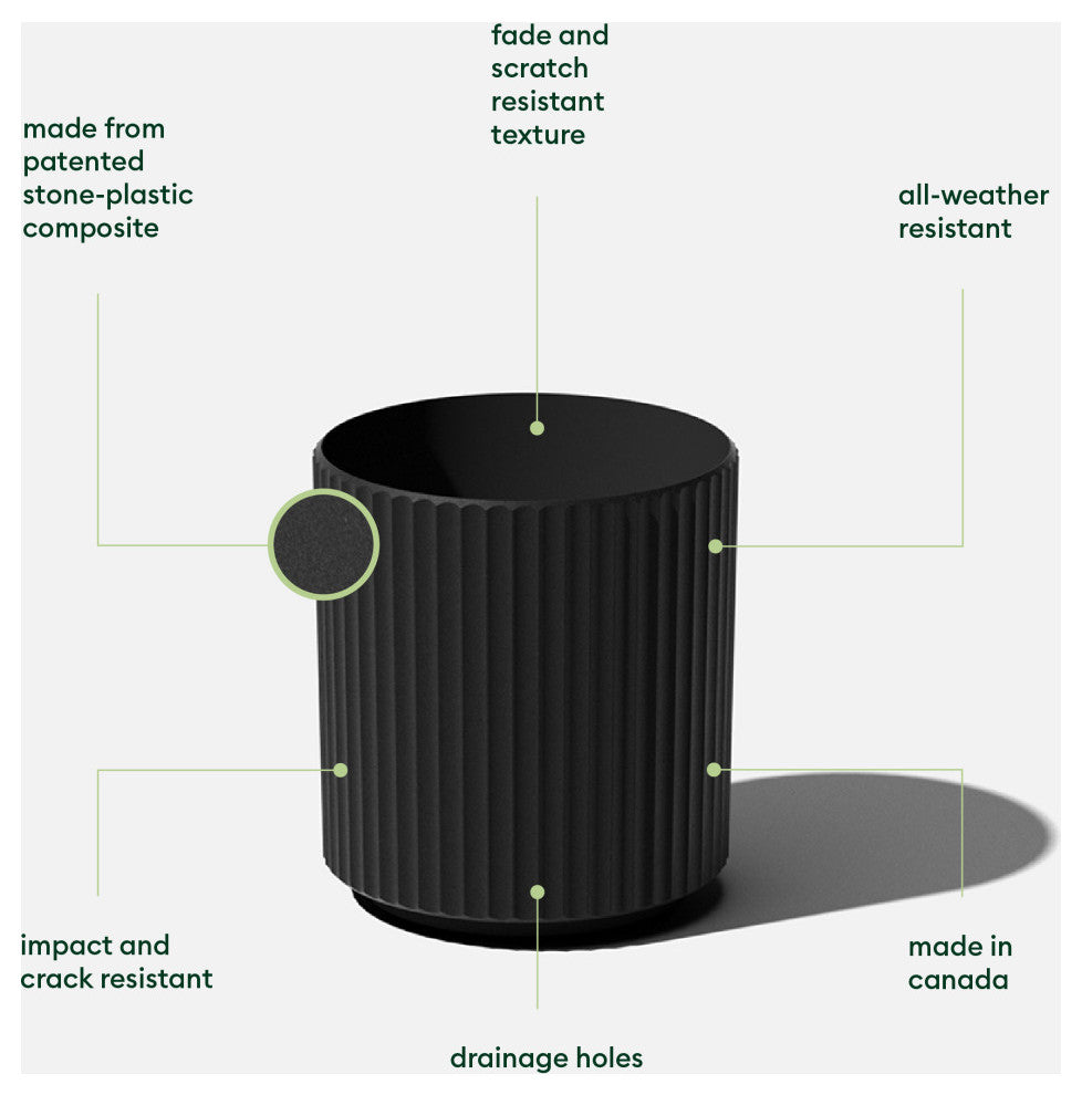 Veradek Demi Series Planter, Black, 12", 1 Pack