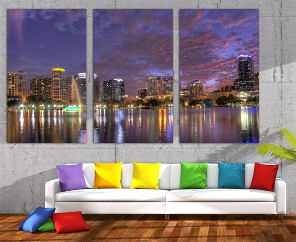 Orlando, Florida, USA Skyline Canvas Print, 3 Panel Split, Triptych, 42x20