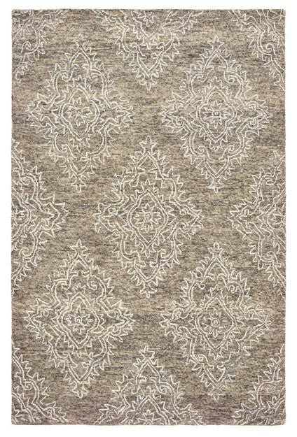9??x 12??Khaki and White Damask Area Rug