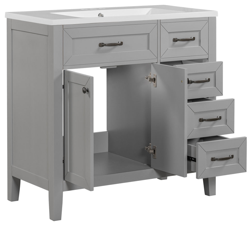 36 in. Freestanding Bathroom Vanity Set with Ceramic Integrated Single Sink, Grey