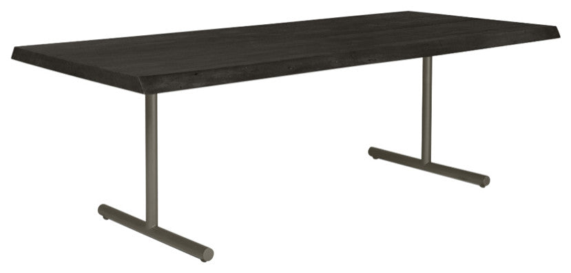 Brooks Dining Table, T Base, 40"x92", Ebonized Top, Pewter Base