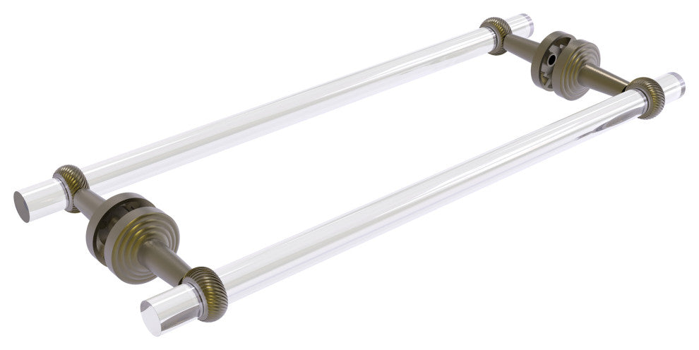 Pacific Beach 18" Twisted Back to Back Shower Door Towel Bar, Antique Brass