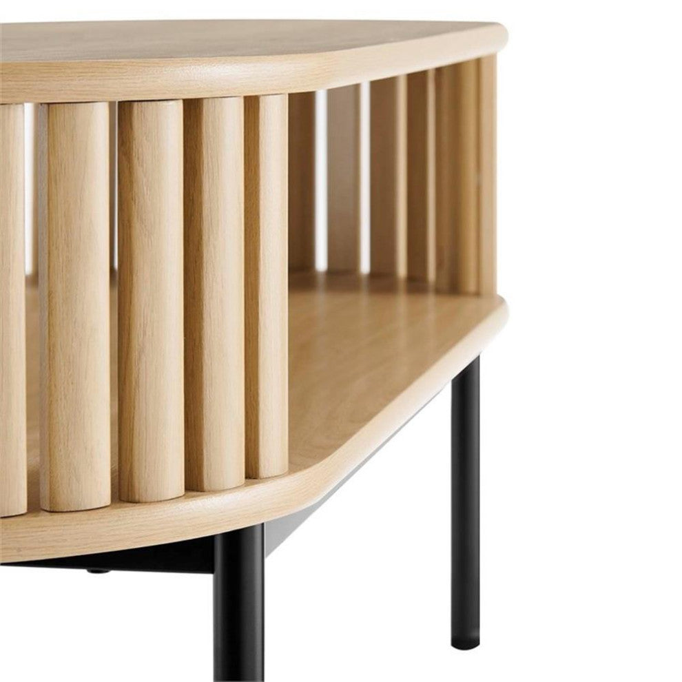 Modway Fortitude Oval Wood Coffee Table with Open Storage in Oak