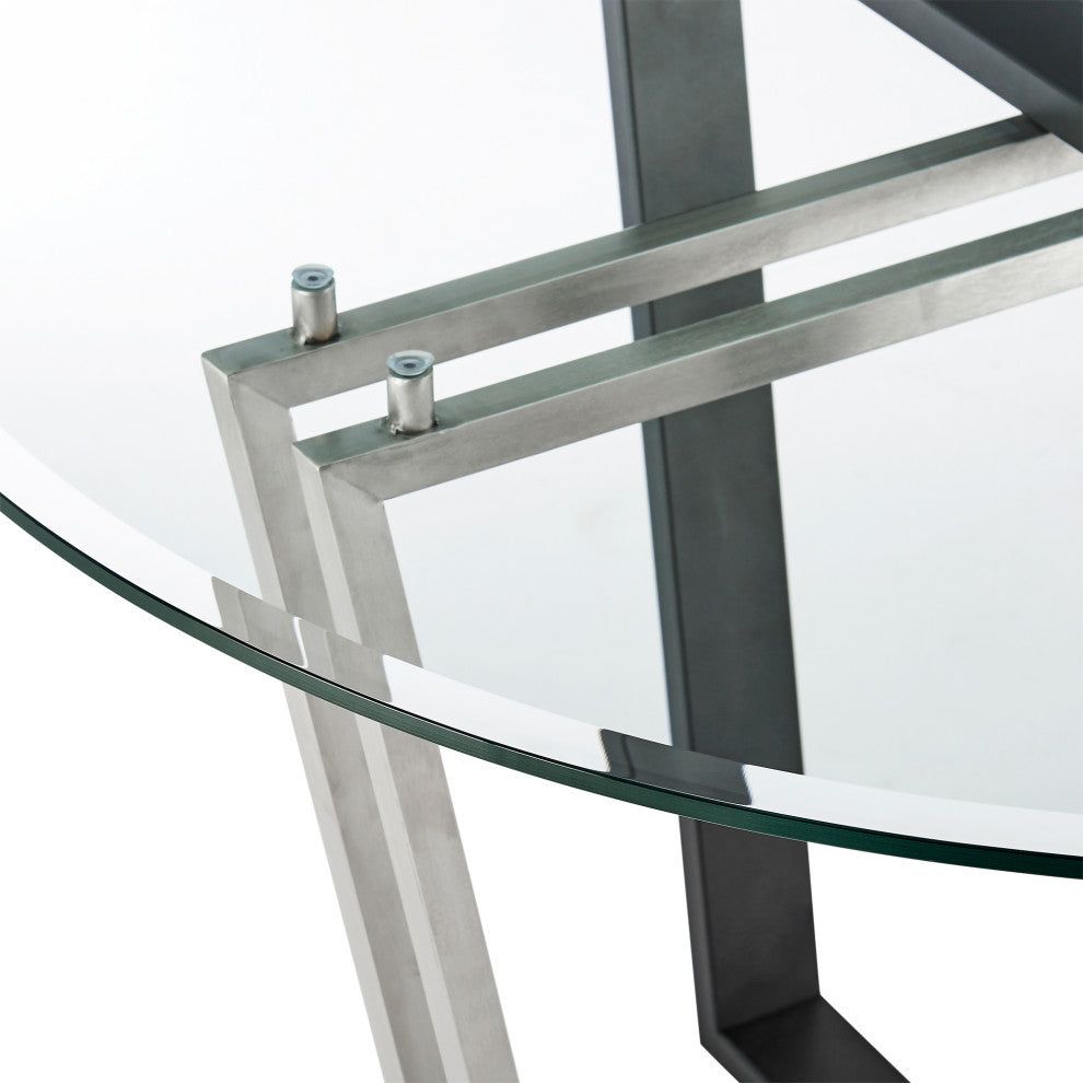 Devi Anastasia Round Matte Black Iron & Gray Fabric Dining Table 5-Piece Set