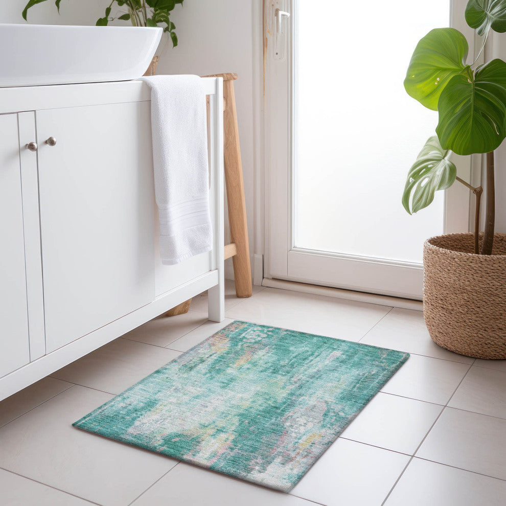 Machine Washable Indoor/Outdoor Chantille ACN1640 Teal 1'8" x 2'6" Rug