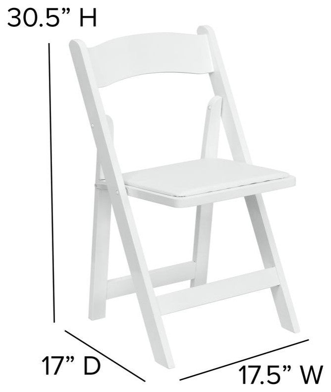 2 Pack White Wood Folding Chair with Vinyl Padded Seat
