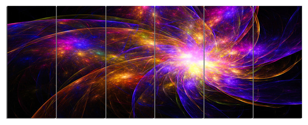 Purple Fractal Star Pattern, Abstract Canvas Art Print, 70"x28", 6 Panels