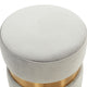 LeisureMod Troy Modern Round Velvet Ottoman Footrest Gold Band, Light Grey