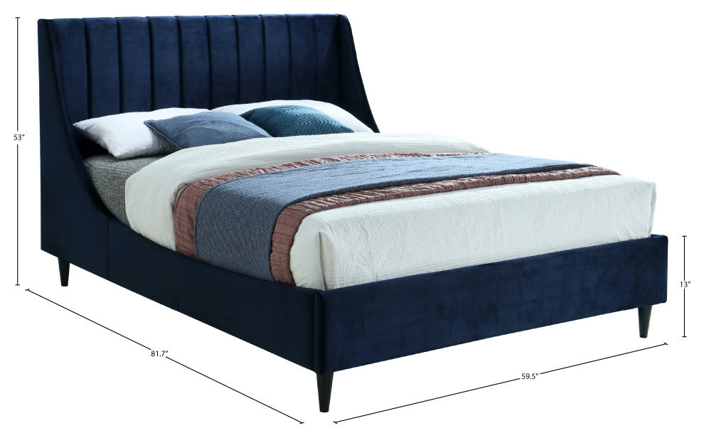 Eva Velvet Upholstered Bed, Navy, Full