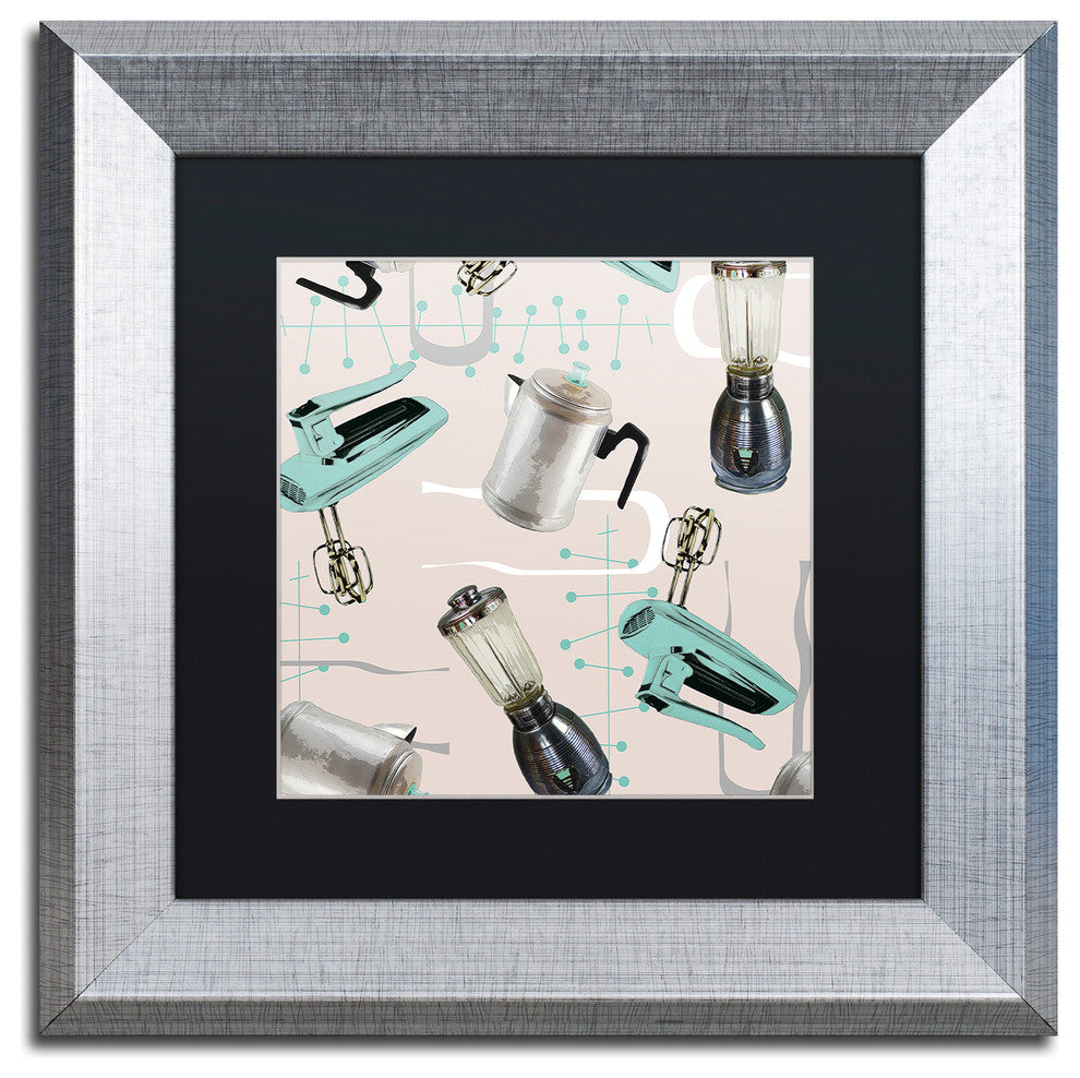 Color Bakery 'Fifties Patterns I' Art, Silver Frame, Black Matte, 11"x11"