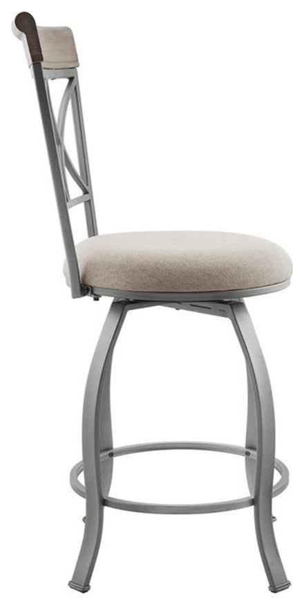 Linon Hamilton Metal Swivel Counter Stool Padded Beige Seat in Matte Pewter
